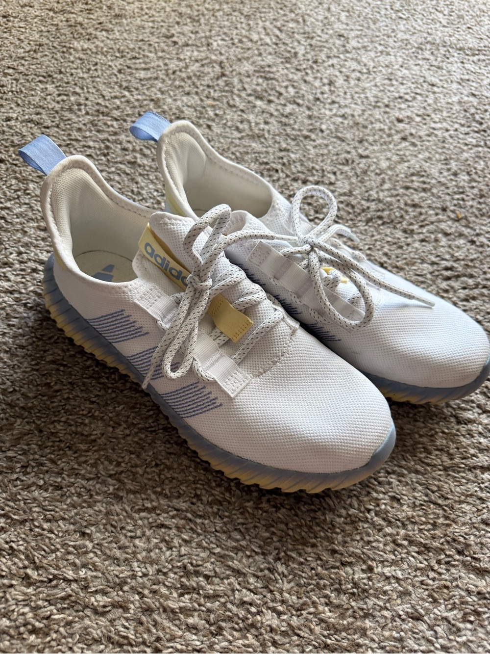 adidas White Sneakers with Light Blue and Pale Yellow Accents